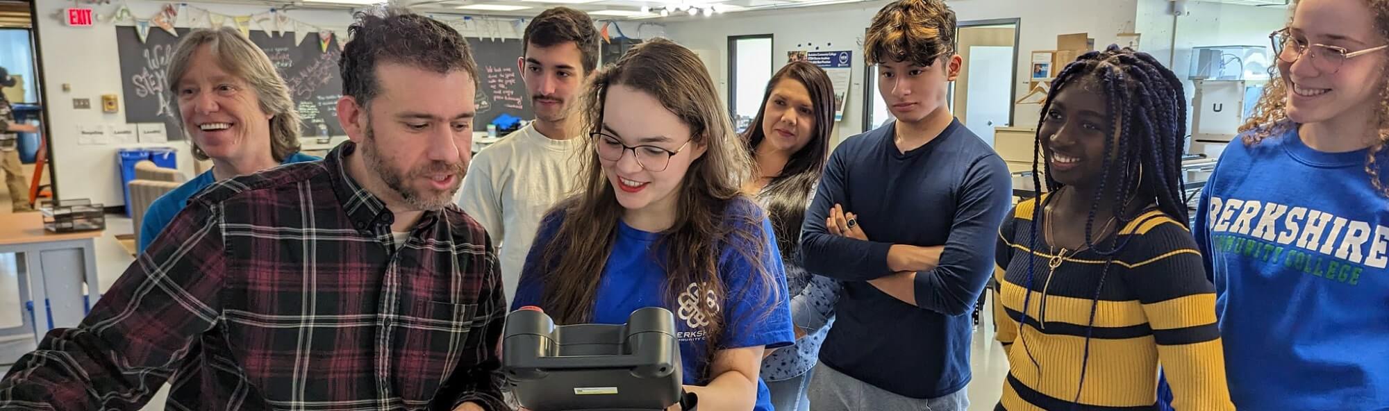 BCC STEM students in the Science Commons with an instructor