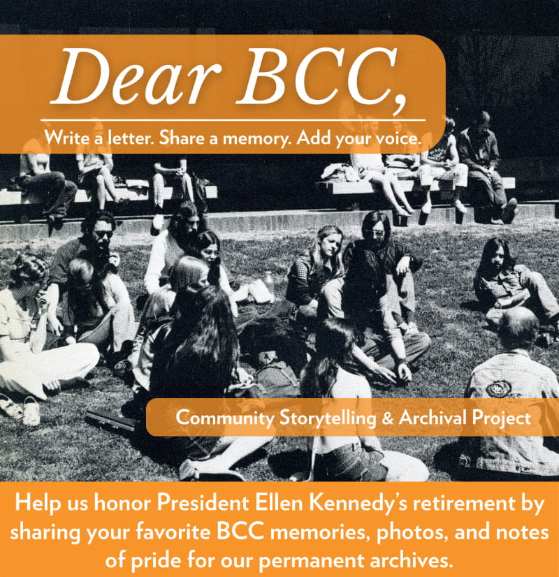 Vintage photo of BCC students sitting on the lawn