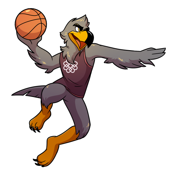 BCC's Falcon Mascot playing basketball