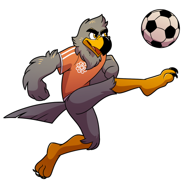 BCC's Falcon Mascot playing soccer