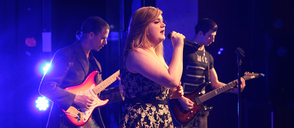 A student band performs at a concert