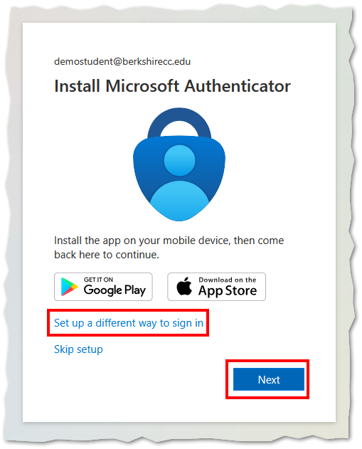 auth_1 screenshot of the MFA process, user is instructed to "Install Microsoft Authenticator" app