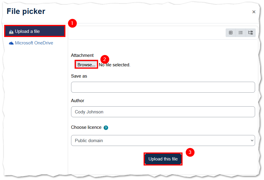 A screenshot of File picker dialog box where you can upload your assignment