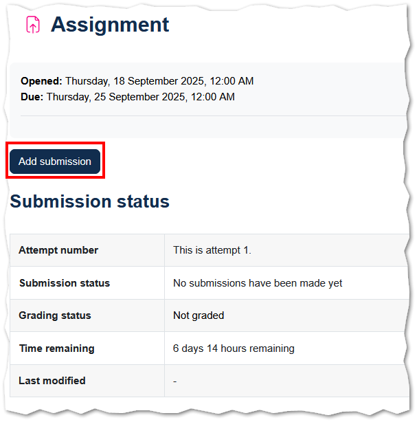 screenshot of add submission button