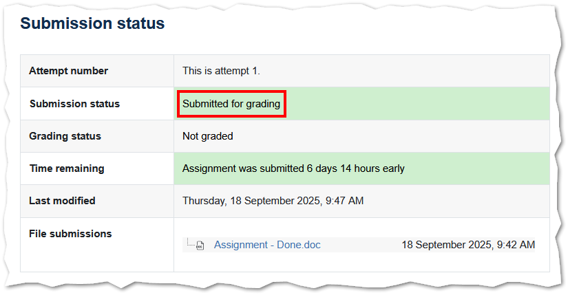 screenshot of Submitted for Grading screen