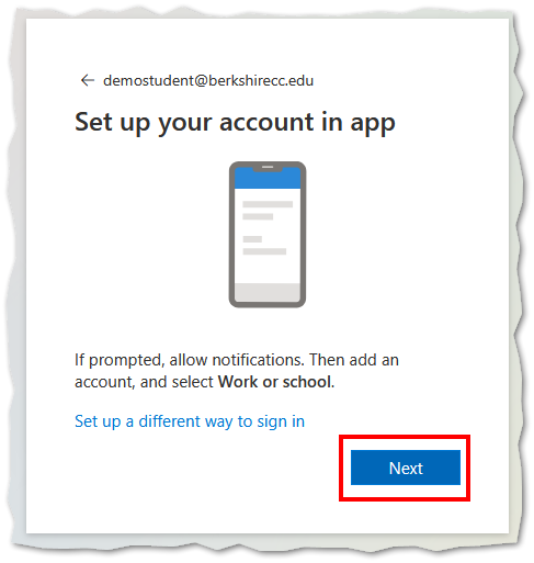 screenshot with the next button highlighted
