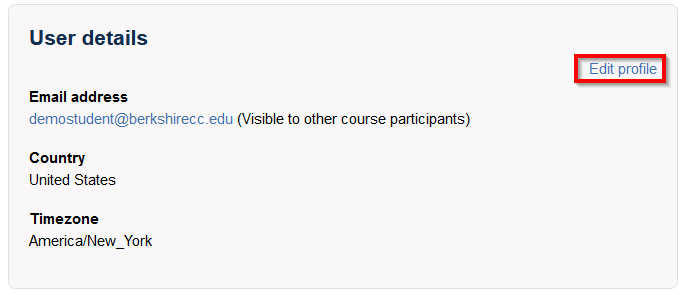 screenshot of moodle profile edit screen