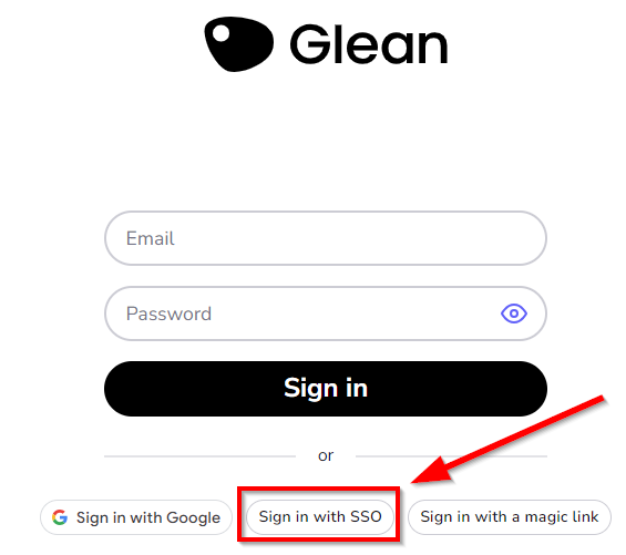 image showing the location of the SSO button on the Glean Sign in page. The button is centered below the password field.