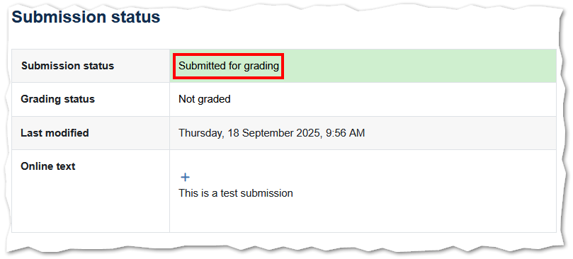 screenshot of submitted for grading screen
